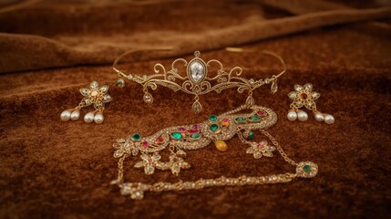Elegant golden jewelry set with precious stones