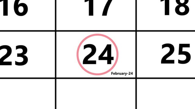 February 24th calendar with a red circular, looping animation. The calendar marks a highly important date.