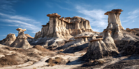 Bisti badlands rock formations under dramatic sky in desert wilderness nature landscape minimalist