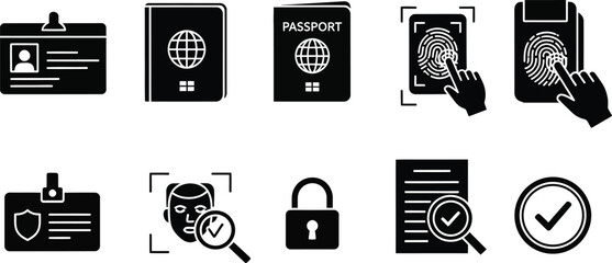 Passport icons vector silhouette set. thin line icon pack.
