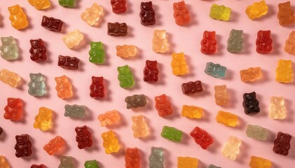 Colorful Gummy Bear Candy, Sweet Pink Jelly Pattern on Background - Dessert Treat Concept