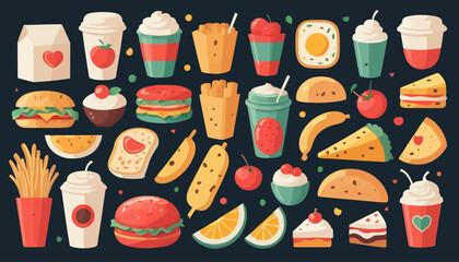 vector art of modern food with cute expression