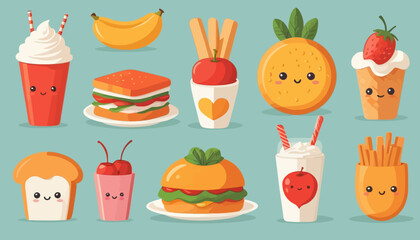 vector art of modern food with cute expression
