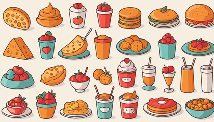 vector art of modern food with cute expression