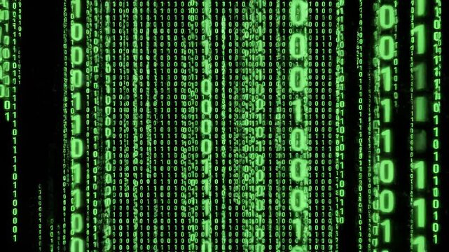 Binary Code Displaying as Falling Green Numbers