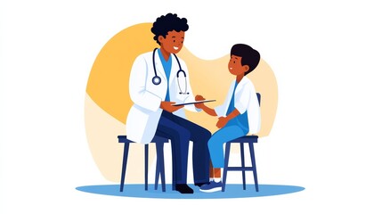 A Doctor's Care: A caring doctor examines a young child, demonstrating empathy and promoting health and well-being. 
