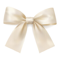 Cream fabric gift bow with long ribbon tails isolated on white elegant decoration for wedding invitations holiday wrapping