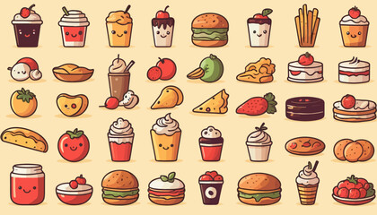 vector art of modern food with cute expression