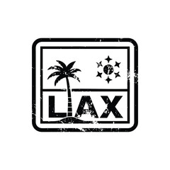 LAX Airport Code Travel Stamp Vector with Palm Tree and Sun Icon Isolated on White Background