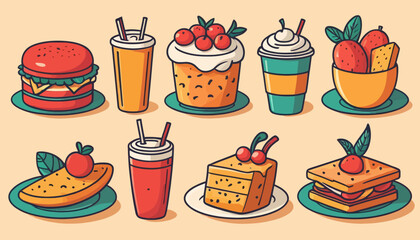vector art of modern food with cute expression