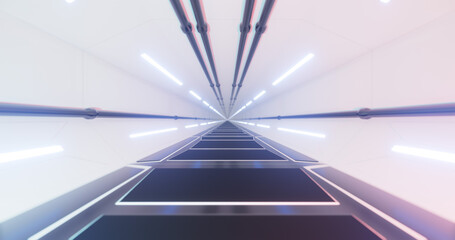 Futuristic science-fiction technical tunnel corridor. 3d render illustration.