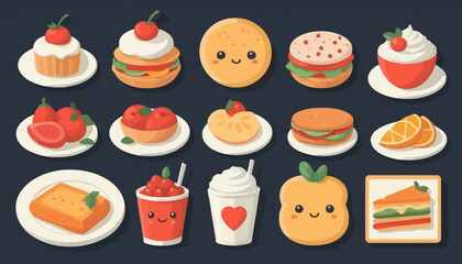 vector art of modern food with cute expression