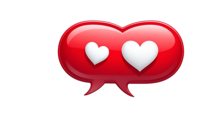 Red Speech Bubble with White Heart Icon isolated on solid white background1