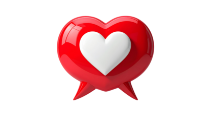 Red Speech Bubble with White Heart Icon isolated on solid white background2