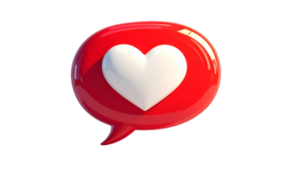 Red Speech Bubble with White Heart Icon isolated on solid white background3