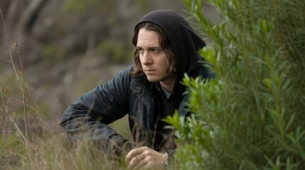 Individual engaging with the crowd through eye contact 