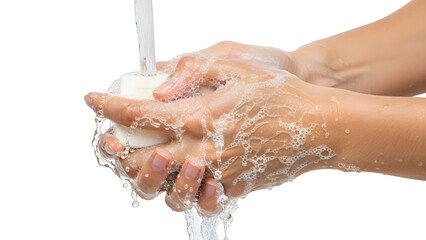 Fototapeta premium Washing Hands with Soap for Hygiene Isolated on White Background