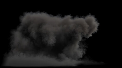 End of dense Smoke dissipation of Huge Explosion like War Artillery on a black background