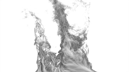 Two isolated white smoke plumes rising and swirling from the bottom creating a dramatic visual effect on a white background