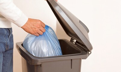 ゴミ袋を捨てる動作