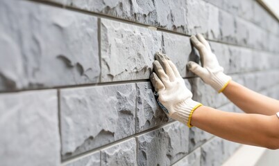 手袋で外壁を触る