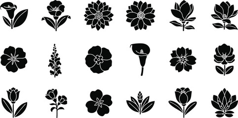 Flowers icon set. Flowers isolated on transparent background. Flowers in modern simple. Cute round flower plant nature collection. Vector illustrator.
