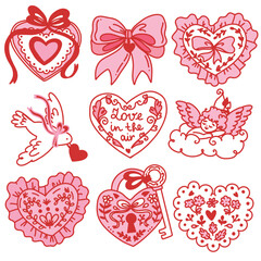 cute vector Valentine's set with red hearts