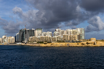 Panorama of the city of Valletta Malta with bays and coastline.