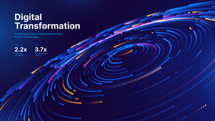 Cyber Big Data Flow Particles Bokeh. Digital Neural Network. Concept of AI Artificial Intelligence Technology Machine Deep Learning. Digital Communication. Science Technology Presentation Vector.