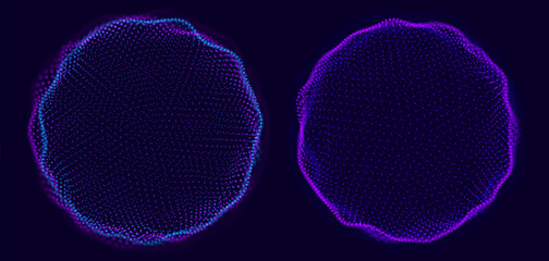 Spheres of Dots Particles. Atom Orb Technology Abstract Design Elements. Minimalistic Geometric Design Sci-Fi HUD Elements. Futuristic VR Digital Globe Vector Illustration.