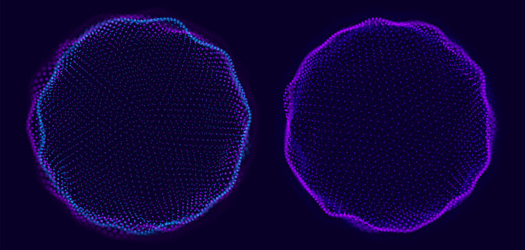 Spheres of Dots Particles. Atom Orb Technology Abstract Design Elements. Minimalistic Geometric Design Sci-Fi HUD Elements. Futuristic VR Digital Globe Vector Illustration.