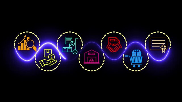 Digital procurement and supply chain management concept on the transparent background. Digital procurement process integrated with analytics, logistics, contracts, supply chain management. 4k video.