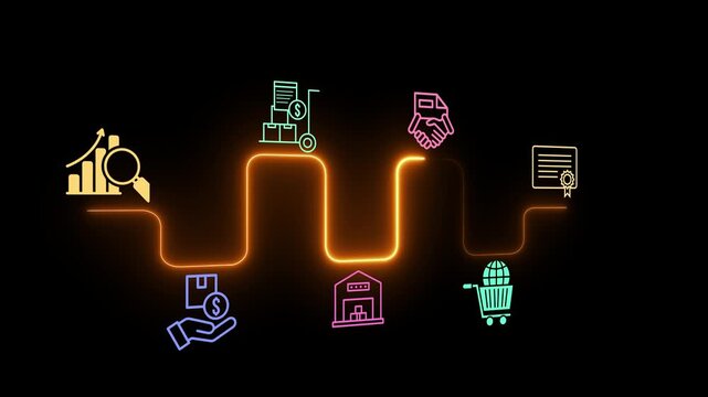Digital procurement and supply chain management concept on the transparent background. Digital procurement process integrated with analytics, logistics, contracts, supply chain management. 4k video.