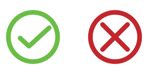 Modern vector isolated tick and cross icon set on white background. Right and wrong checkmark symbol icons. EPS 10. 