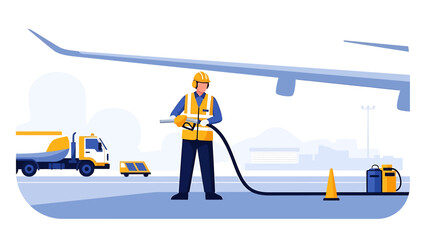 Worker in safety vest connecting hose to equipment.