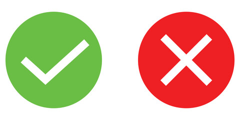 Green tick and Red cross icons on white background. Approval and wrong sing on white page. Positive and negative checkmark icons set . EPS 10. 