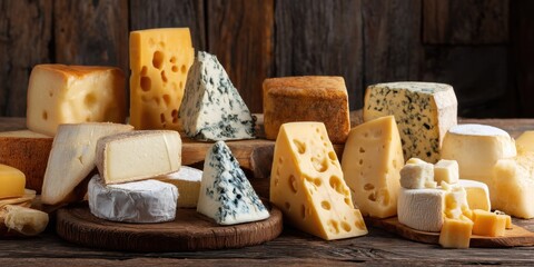 different types of cheese on a dark background
