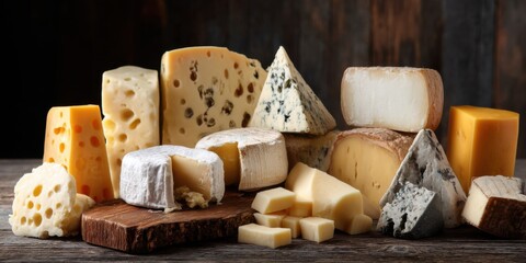 different types of cheese on a dark background