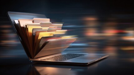 Streamlined document management on a laptop. Digital files are efficiently organized for quick access, enhancing productivity and saving time. Optimize your workflow with ease.
