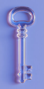 Translucent glass key glowing softly representing access through awareness on muted lavender background