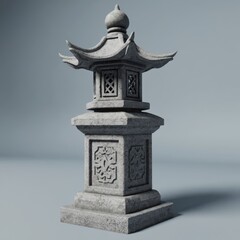 Obraz premium Realistic 3D model of a Japanese stone garden lantern in grayscale.