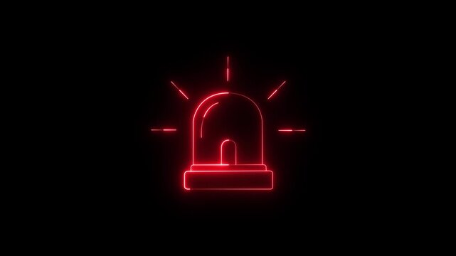 Red neon alarm light pulsing animation on a black background, signaling emergency, danger, urgent situation, or security alert