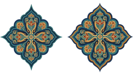 Two artistic Islamic floral motifs with stacked layers