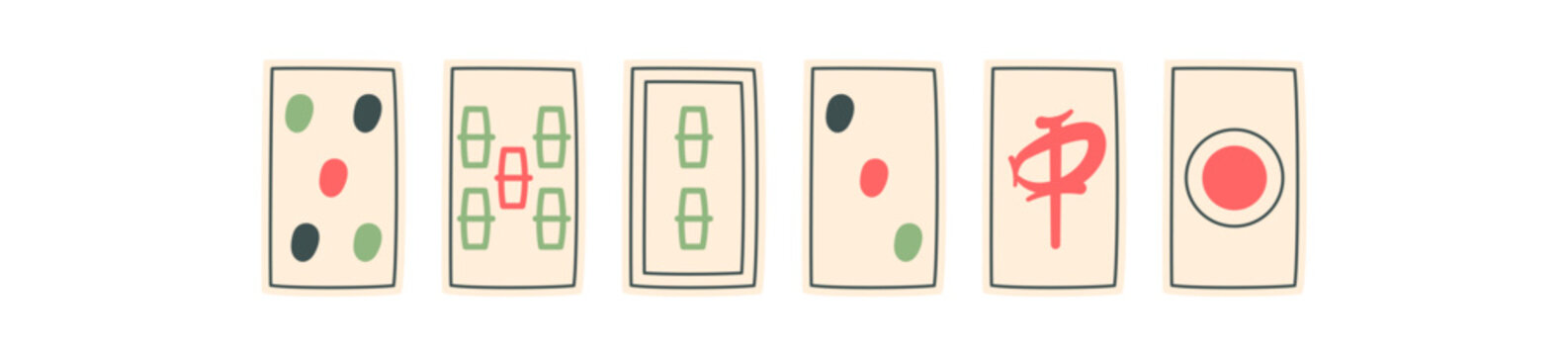 Chinese mahjong tile boardgame art in flat style. Strategic silhouette of classic tiles for tabletop play. Minimalistic pieces for skill recreation, design or leisure projects.