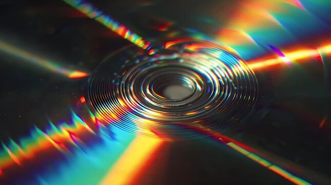 Macro Iridescent Rainbow Light Reflections on CD Disc Surface Video.