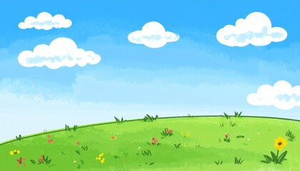 Fototapeta premium のどかな自然の風景イラスト（青空の背景、壁紙）