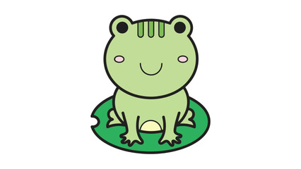 Fototapeta premium A cartoon frog sitting on a green lily pad with a smile
