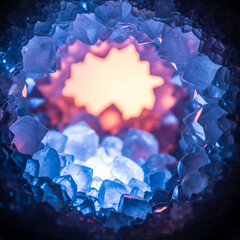 Blue Crystal Texture with Warm Light Effect in the Center