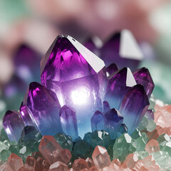 Purple Amethyst Crystal with Sparkle and Surrounding Natural Stones