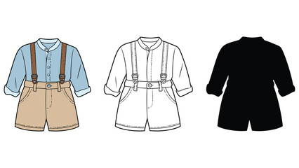 An illustration of three different clothing designs for men
